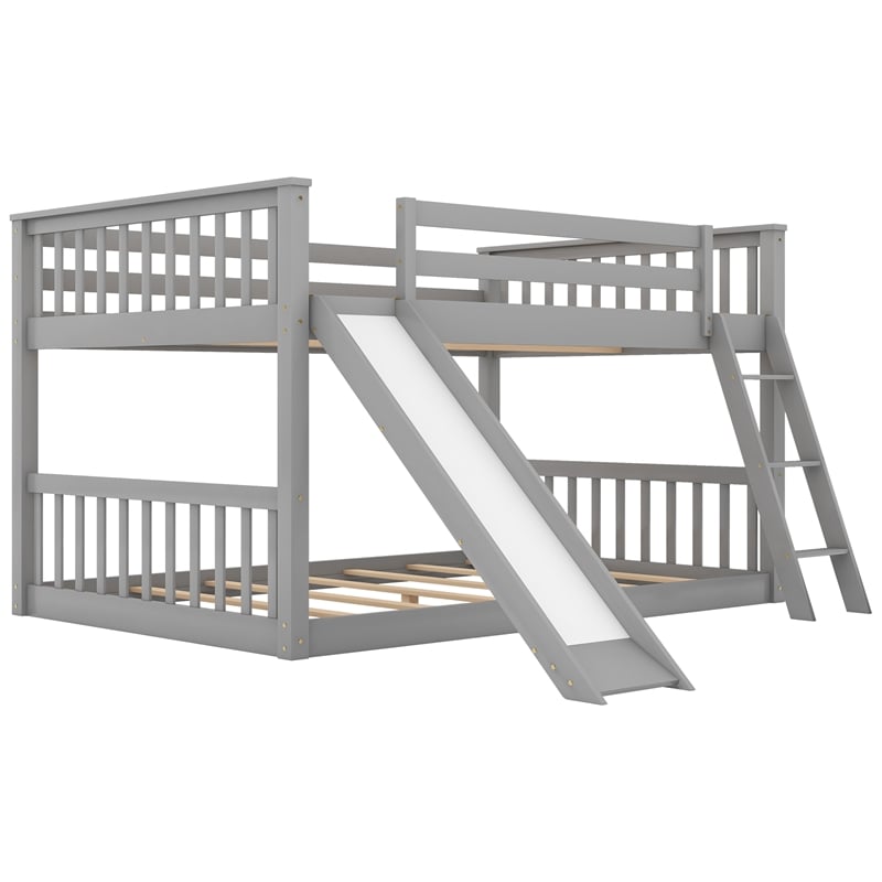 CRO Decor Full over Full Bunk Bed with Convertible Slide and Ladder (Gray)