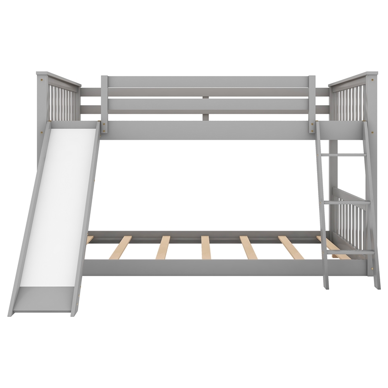 CRO Decor Full over Full Bunk Bed with Convertible Slide and Ladder (Gray)
