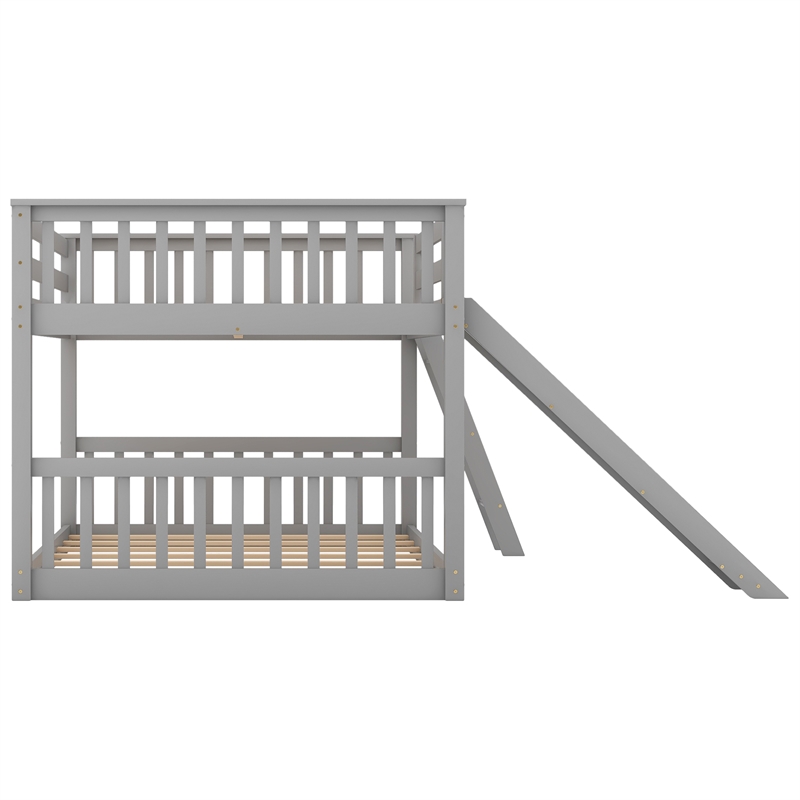 CRO Decor Full over Full Bunk Bed with Convertible Slide and Ladder (Gray)