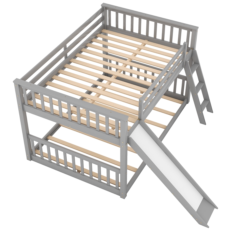 CRO Decor Full over Full Bunk Bed with Convertible Slide and Ladder (Gray)