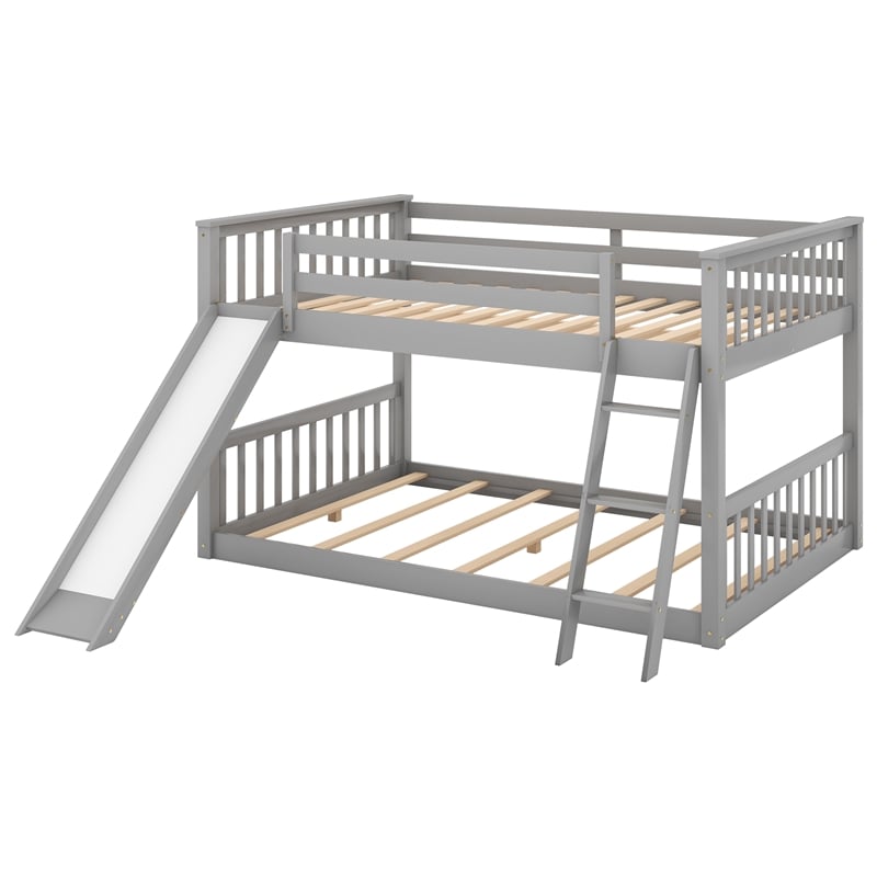 CRO Decor Full over Full Bunk Bed with Convertible Slide and Ladder (Gray)