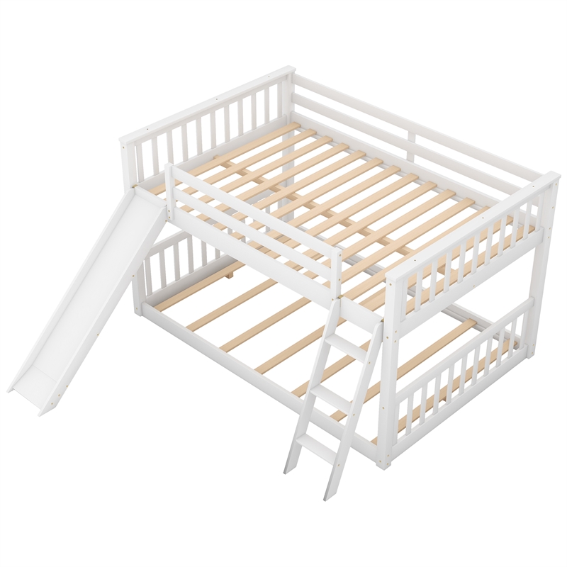 CRO Decor Full over Full Bunk Bed with Convertible Slide and Ladder (White)
