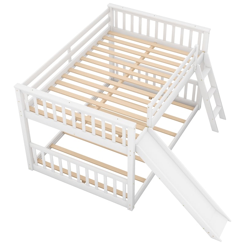 CRO Decor Full over Full Bunk Bed with Convertible Slide and Ladder (White)