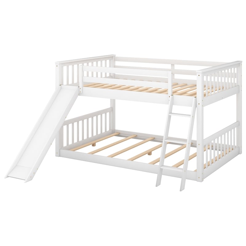 CRO Decor Full over Full Bunk Bed with Convertible Slide and Ladder (White)