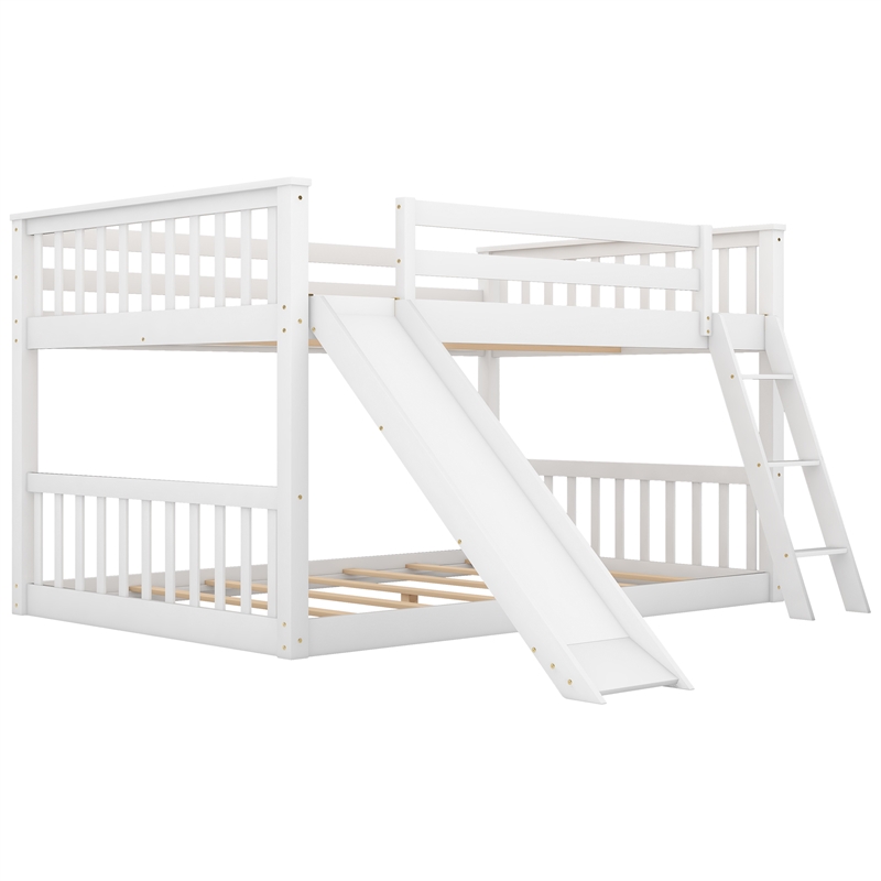 CRO Decor Full over Full Bunk Bed with Convertible Slide and Ladder (White)