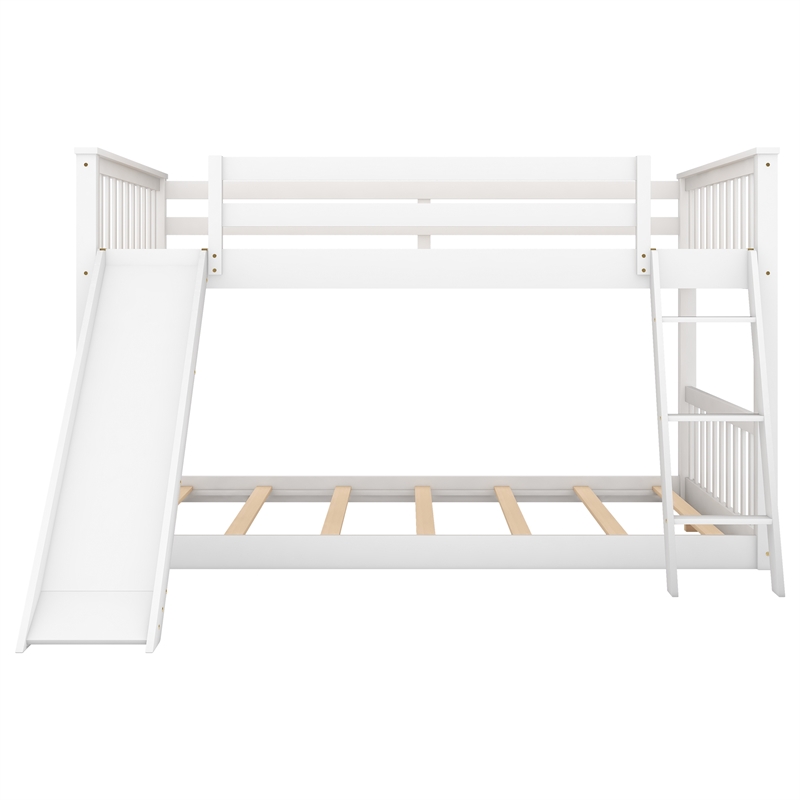 CRO Decor Full over Full Bunk Bed with Convertible Slide and Ladder (White)