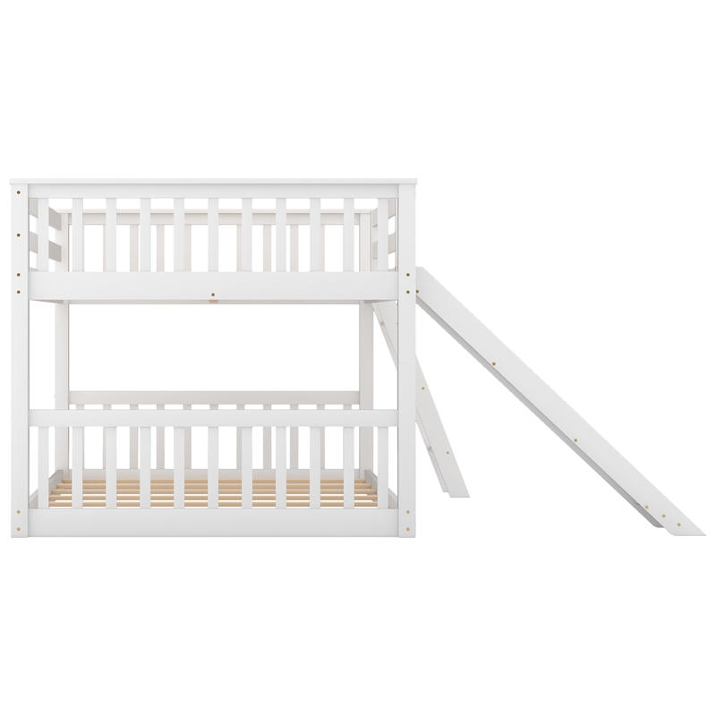 CRO Decor Full over Full Bunk Bed with Convertible Slide and Ladder (White)