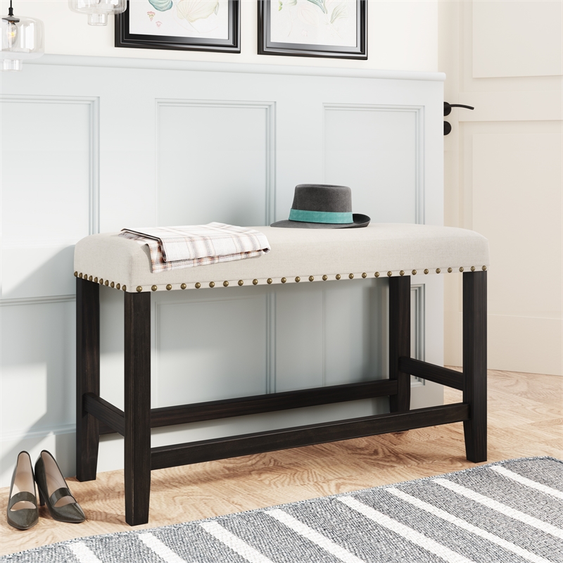 CRO Decor 4 Piece Wooden Counter Height Dining Table Set with Upholstered Bench