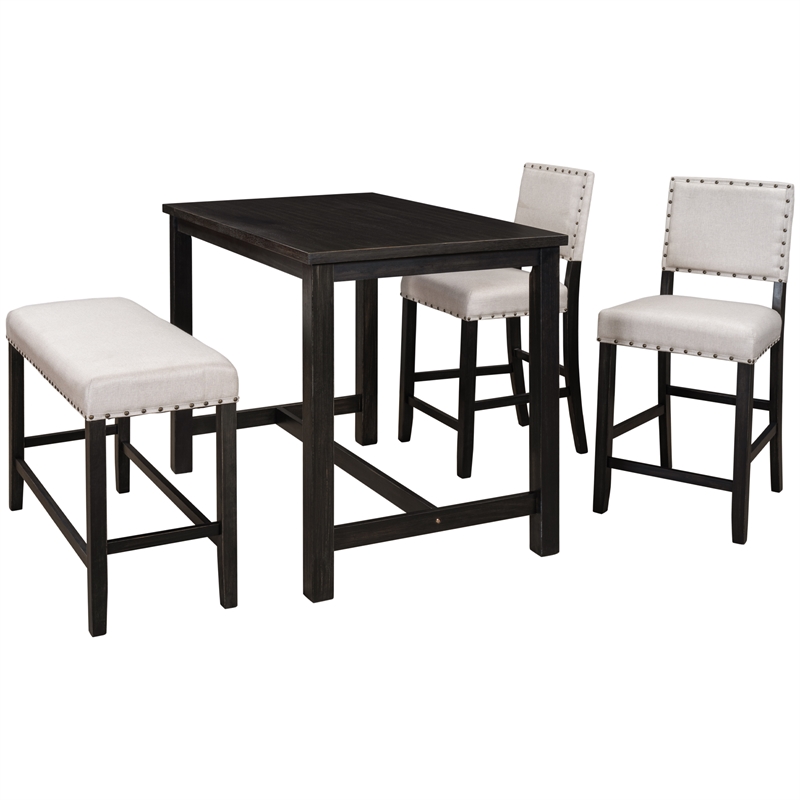 CRO Decor 4 Piece Wooden Counter Height Dining Table Set with Upholstered Bench