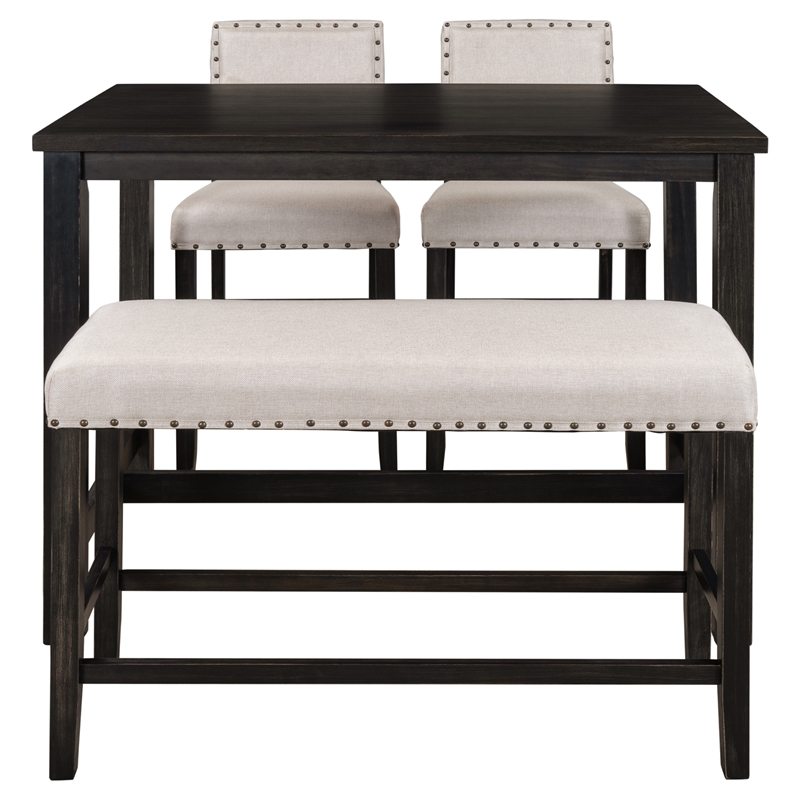 CRO Decor 4 Piece Wooden Counter Height Dining Table Set with Upholstered Bench