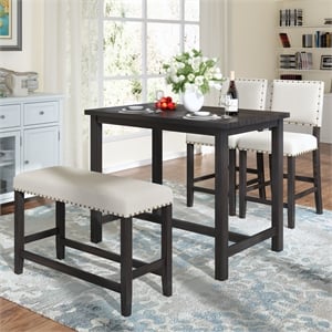 CRO Decor 4 Piece Wooden Counter Height Dining Table Set with Upholstered Bench