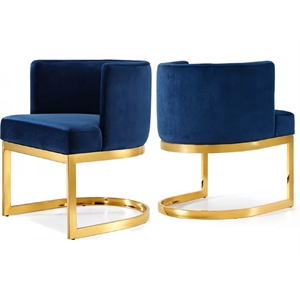 cro decor 2pc blue velvet upholstered accent chair with gold metal frame