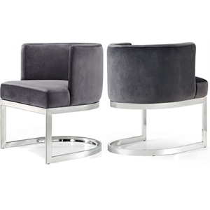 cro decor 2pc gray velvet upholstered accent chair with chrome metal frame