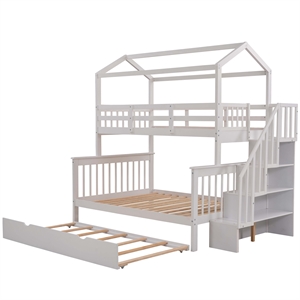 cro decor twin over full house bunk bed with trundle and staircase (white)
