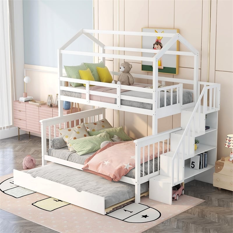 Twin Over Full Bunk Bed, Twin Over Full Bunk Beds with Stairs | Cymax.com