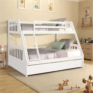 cro decor solid wood twin over full bunk bed with two storage drawers (white)