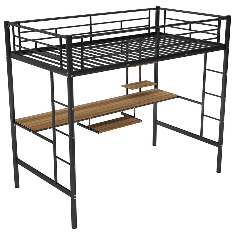 CRO Decor Loft Bed with Desk and Shelf Space Saving Design-Twin (Black)