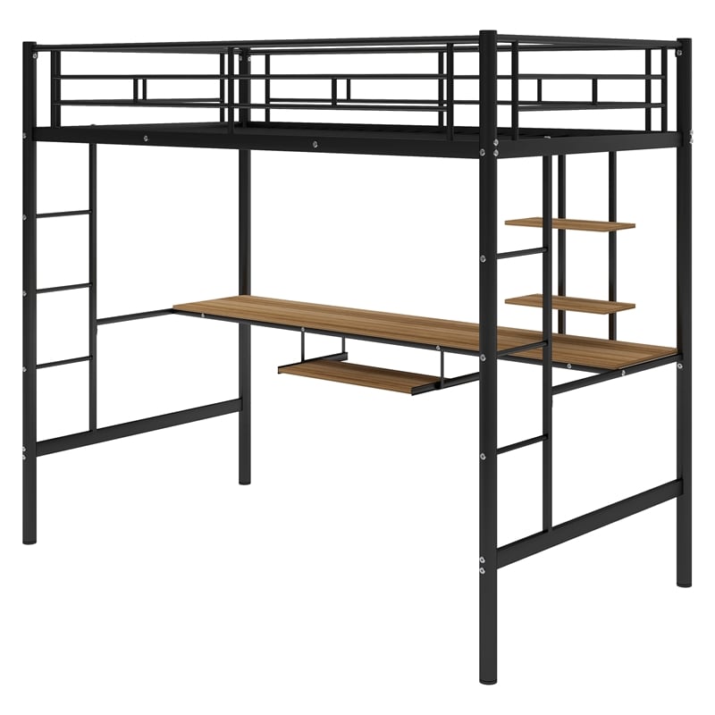CRO Decor Loft Bed with Desk and Shelf Space Saving Design-Twin (Black)