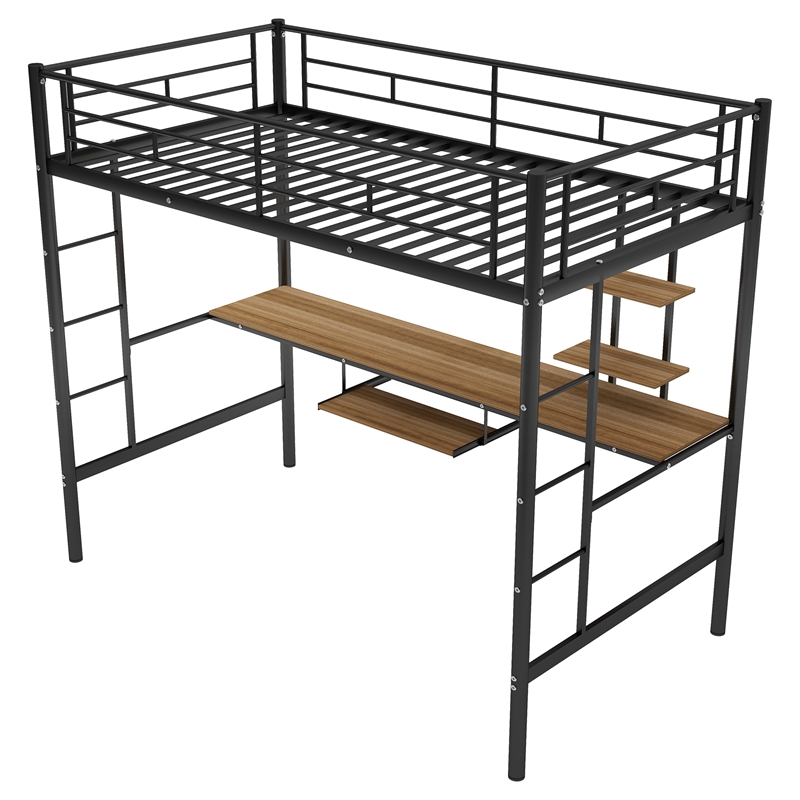 CRO Decor Loft Bed with Desk and Shelf Space Saving Design-Twin (Black)