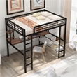 CRO Decor Full Size Loft Metal&MDF Bed with Long Desk and Shelves (Black)