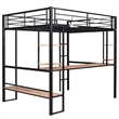 CRO Decor Full Size Loft Metal&MDF Bed with Long Desk and Shelves (Black)