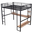 CRO Decor Full Size Loft Metal&MDF Bed with Long Desk and Shelves (Black)