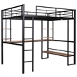 CRO Decor Full Size Loft Metal&MDF Bed with Long Desk and Shelves (Black)