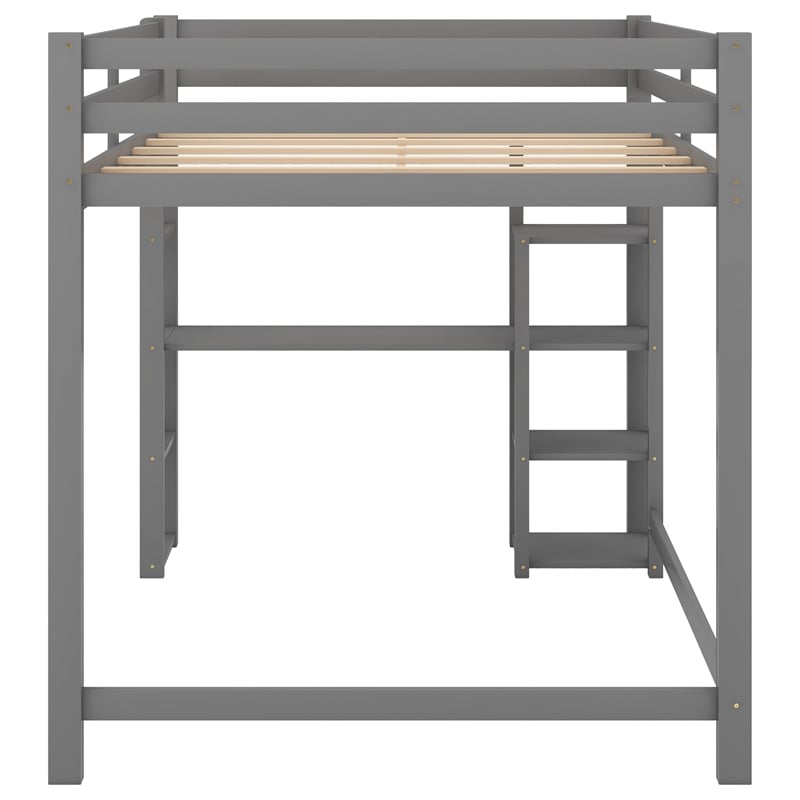CRO Decor Full Size Wood Loft Bed with Built-in Desk and Shelves (Gray)