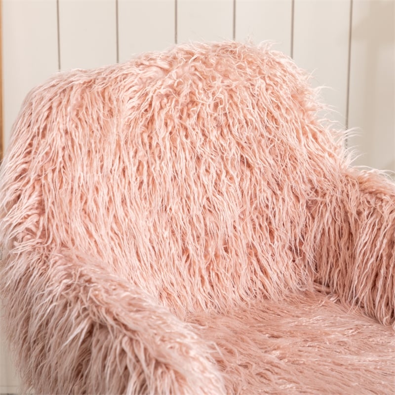 CRO Decor 33.6'' Pink Faux Fur Home Office Side Chair for Girls Makeup Vanity
