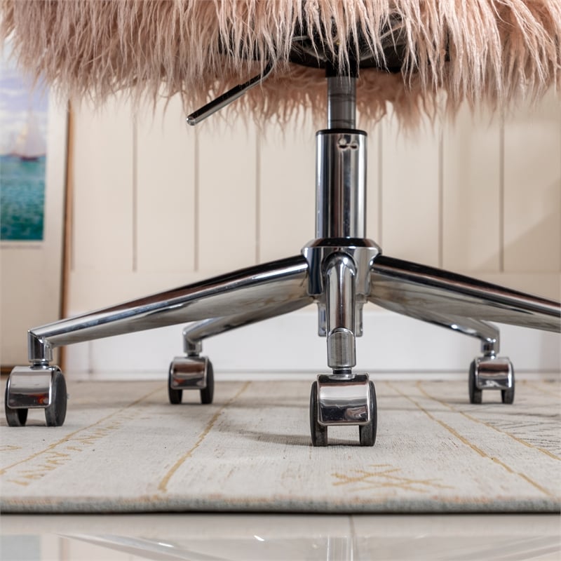 CRO Decor 33.6'' Pink Faux Fur Home Office Side Chair for Girls Makeup Vanity