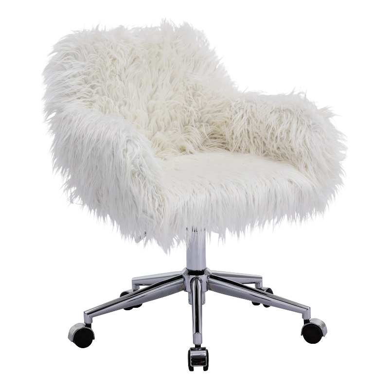 CRO Decor 33.6'' White Faux Fur Home Office Side Chair for Girls Makeup Vanity