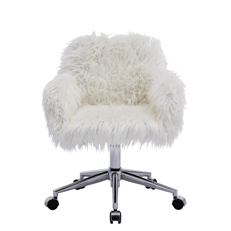 CRO Decor 33.6'' White Faux Fur Home Office Side Chair for Girls Makeup Vanity
