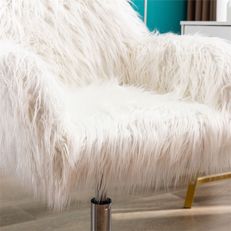 CRO Decor 33.6'' White Faux Fur Home Office Side Chair for Girls Makeup Vanity