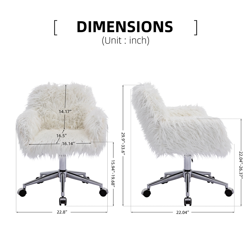 CRO Decor 33.6'' White Faux Fur Home Office Side Chair for Girls Makeup Vanity