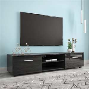 CRO Decor Black TV Stand for 70'' TV Stands with 2 Storage Cabinet Open Shelves