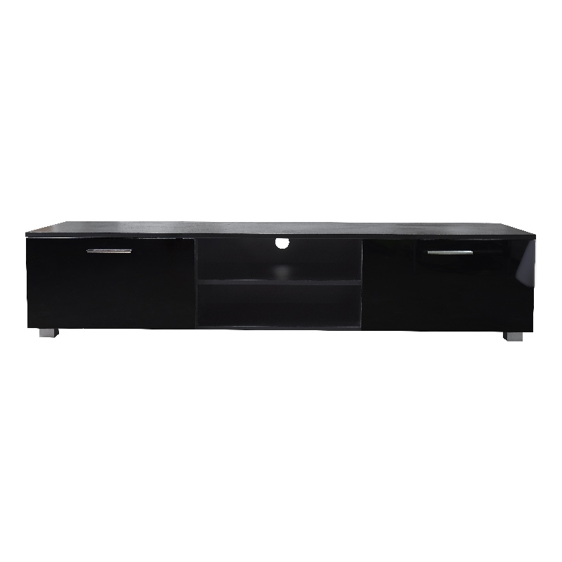 CRO Decor Black TV Stand for 70'' TV Stands with 2 Storage Cabinet Open Shelves