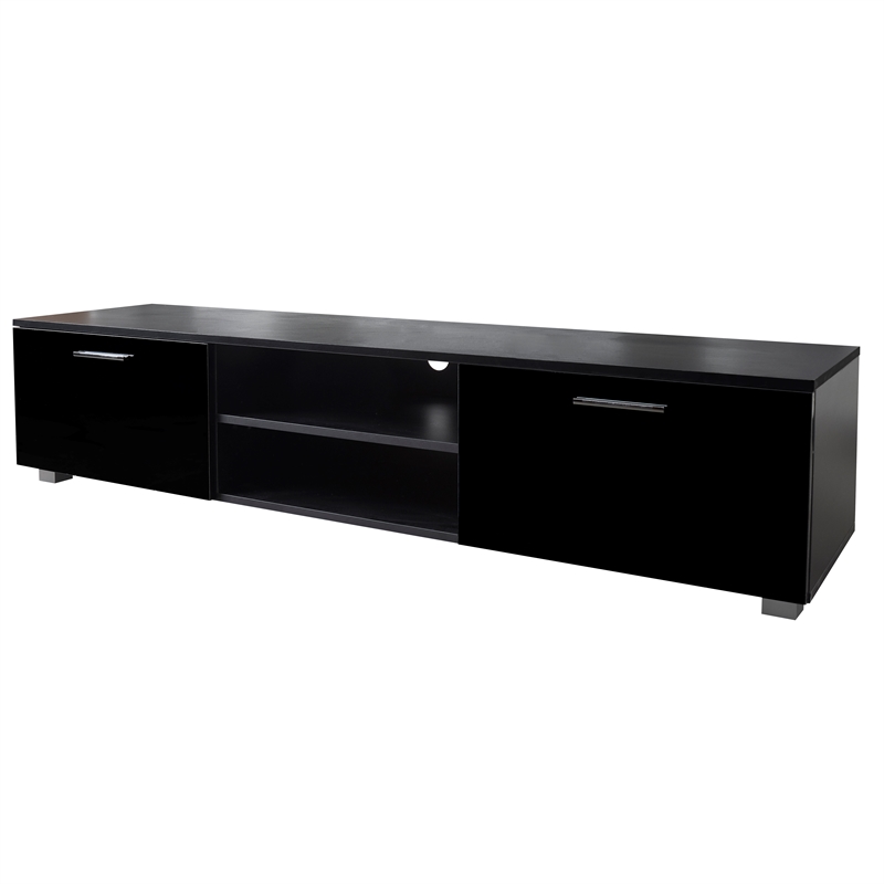 CRO Decor Black TV Stand for 70'' TV Stands with 2 Storage Cabinet Open Shelves