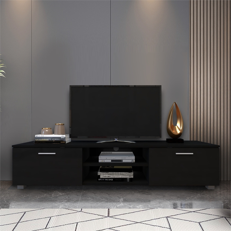 CRO Decor Black TV Stand for 70'' TV Stands with 2 Storage Cabinet Open Shelves