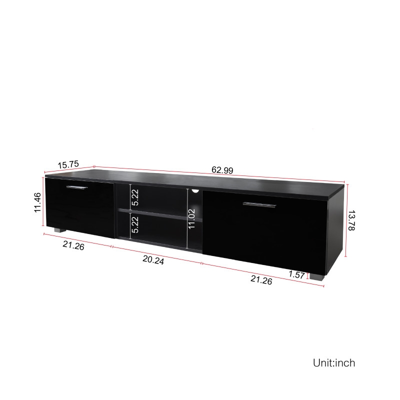 CRO Decor Black TV Stand for 70'' TV Stands with 2 Storage Cabinet Open Shelves