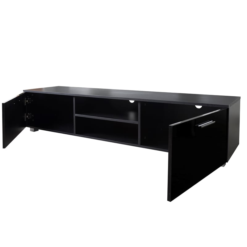 CRO Decor Black TV Stand for 70'' TV Stands with 2 Storage Cabinet Open Shelves