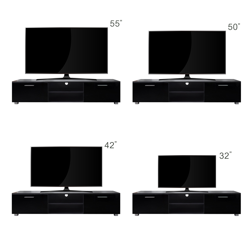 CRO Decor Black TV Stand for 70'' TV Stands with 2 Storage Cabinet Open Shelves