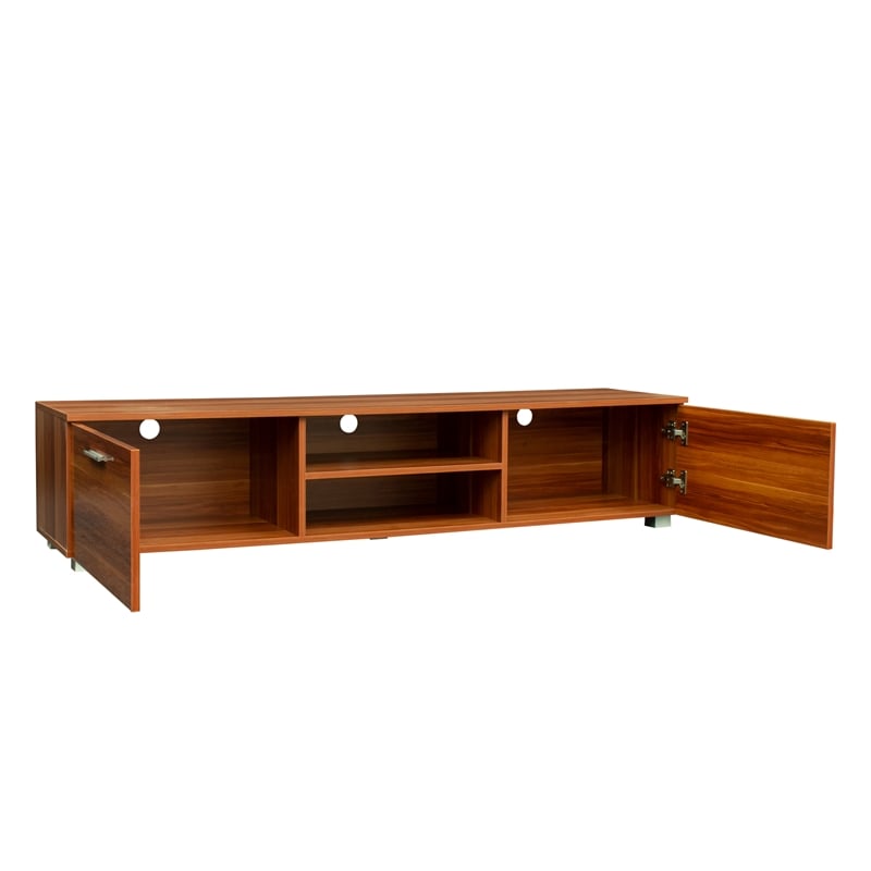 CRO Decor Walnut TV Stand for 70'' TV Stands with 2 Storage Cabinet Open Shelves