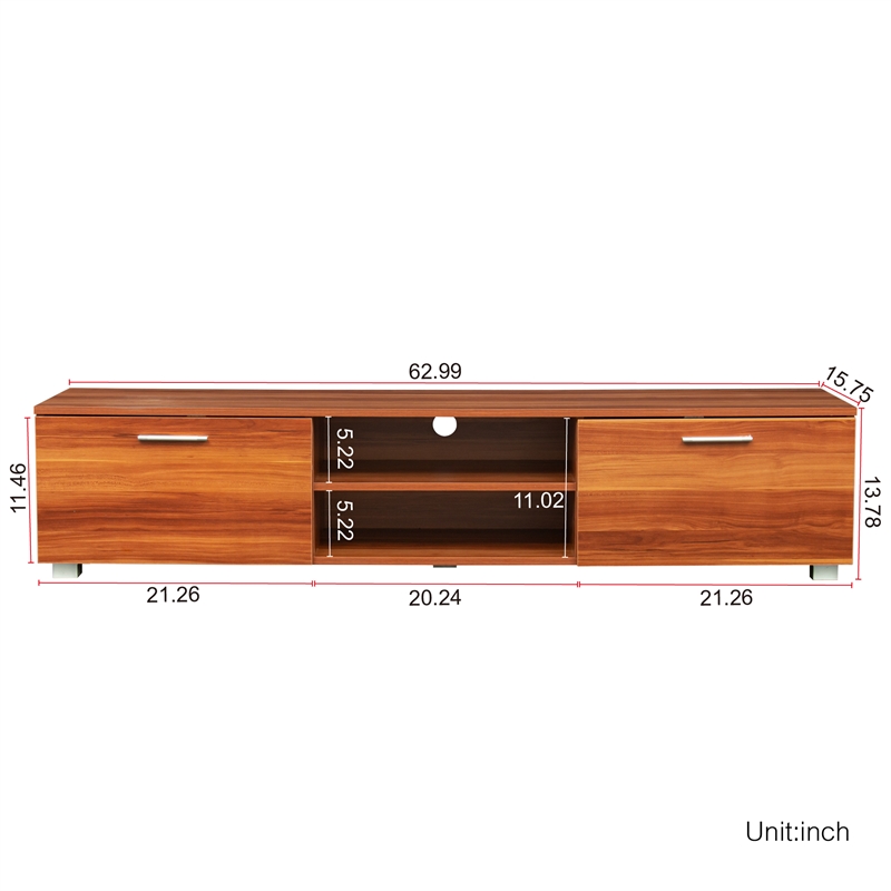 CRO Decor Walnut TV Stand for 70'' TV Stands with 2 Storage Cabinet Open Shelves