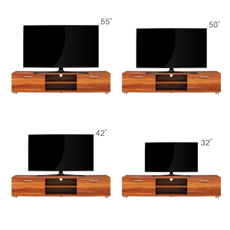 CRO Decor Walnut TV Stand for 70'' TV Stands with 2 Storage Cabinet Open Shelves