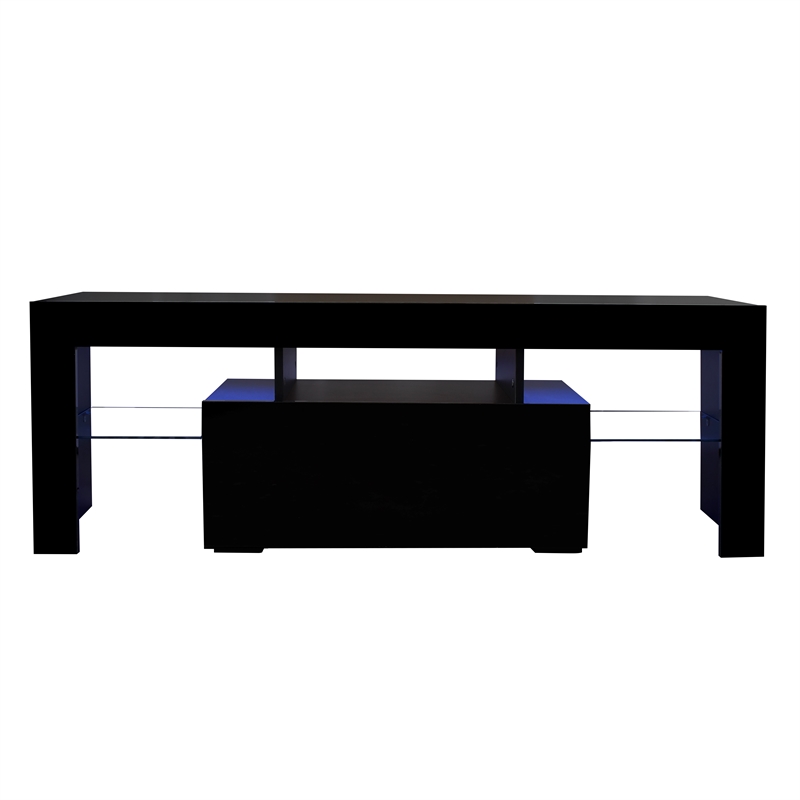 CRO Decor TV Stand with LED RGB Lights TV Cabinet Gaming Consoles (Black)