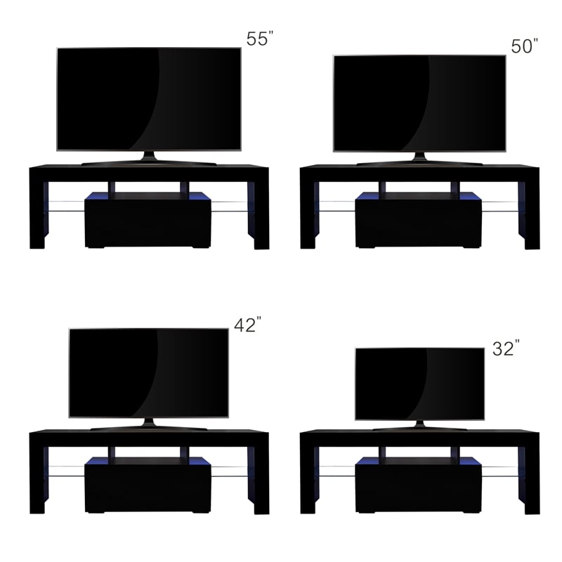 CRO Decor TV Stand with LED RGB Lights TV Cabinet Gaming Consoles (Black)