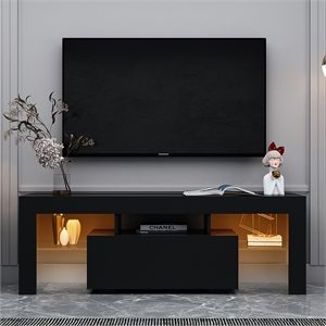 CRO Decor TV Stand with LED RGB Lights TV Cabinet Gaming Consoles (Black)