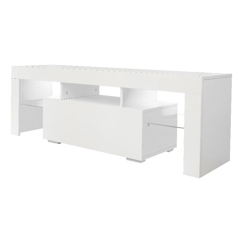CRO Decor Entertainment TV Stand TV Base Stand with LED Light TV Cabinet (White)