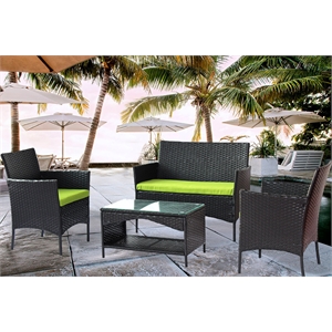 cro decor black 4-piece metal wicker rectangular outdoor dining set garden patio
