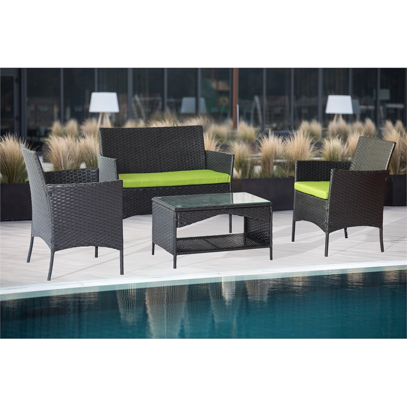 CRO Decor Black 4-Piece Metal Wicker Rectangular Outdoor Dining Set Garden Patio